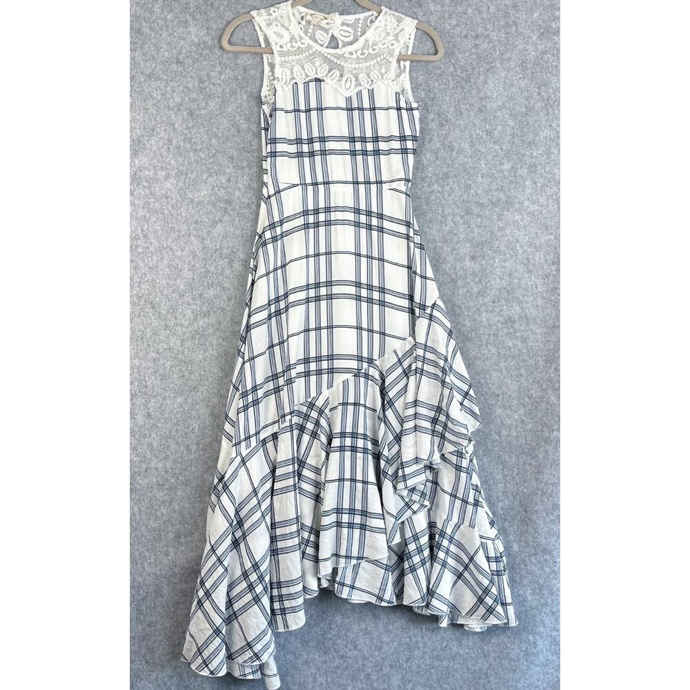 Mia Joy Dress Girls 12‎ Blue Plaid Lace Asymmetric Ruffle Cottage Boho Peasant